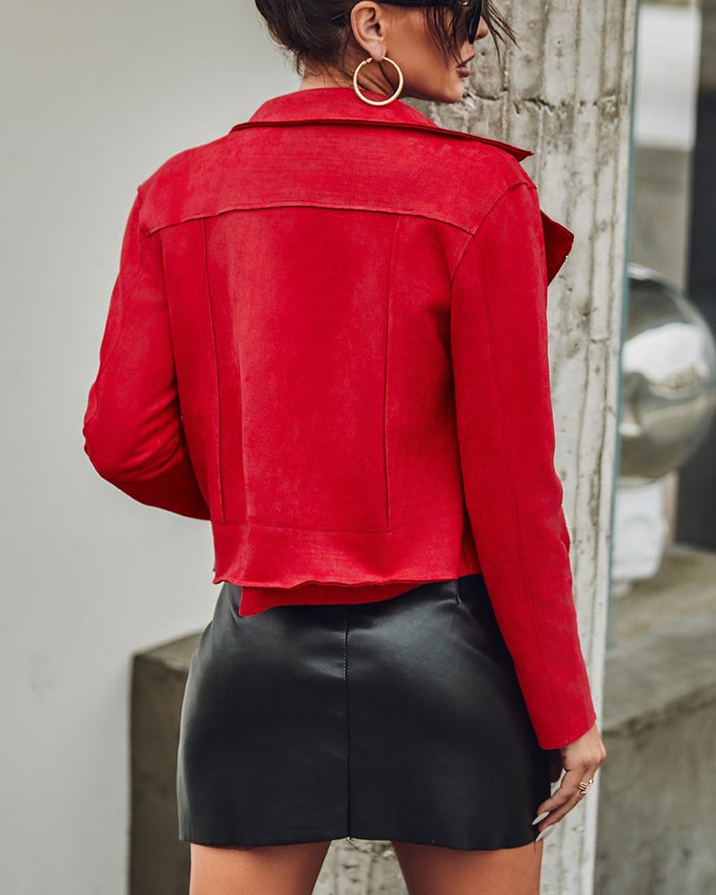 Micro Suede Zipper Design Biker Jacket