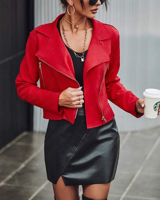 Micro Suede Zipper Design Biker Jacket