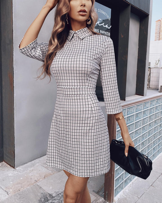 Houndstooth Half Sleeve Work Dress