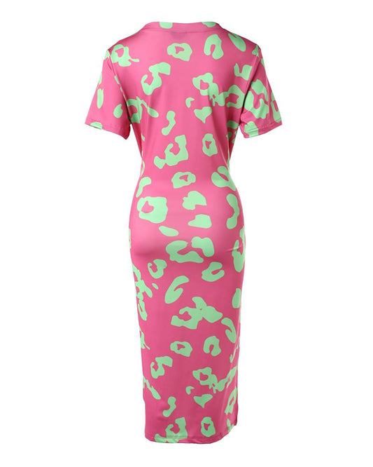 Leopard Print Knotted Slit Casual Dress