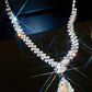 2PCS Rhinestone Waterdrop Pendant Necklace & Drop Earring Jewelry Set