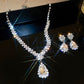 2PCS Rhinestone Waterdrop Pendant Necklace & Drop Earring Jewelry Set