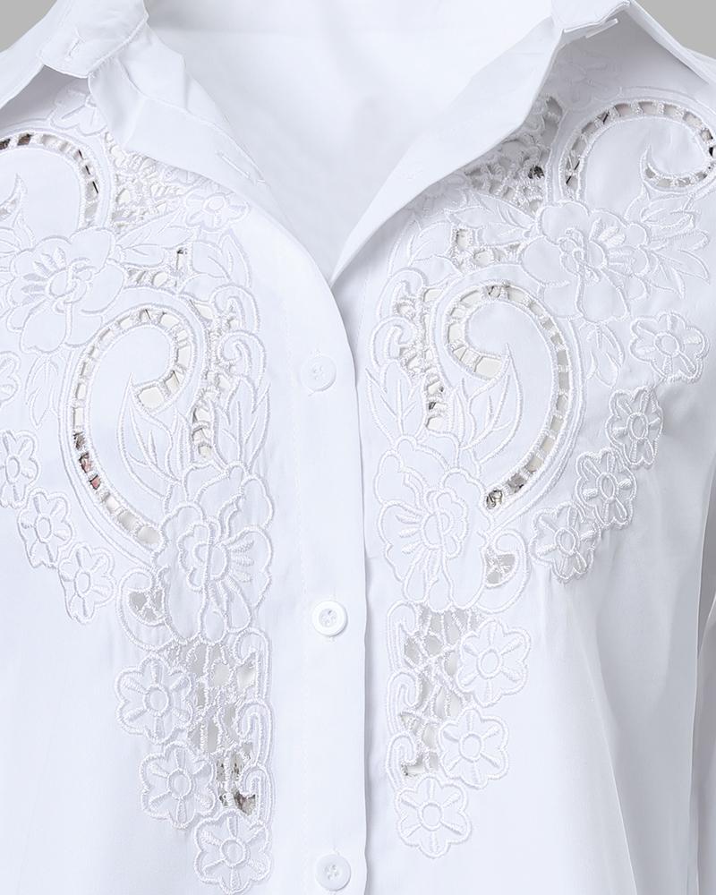 Contrast Lace Long Sleeve Button Down Shirt