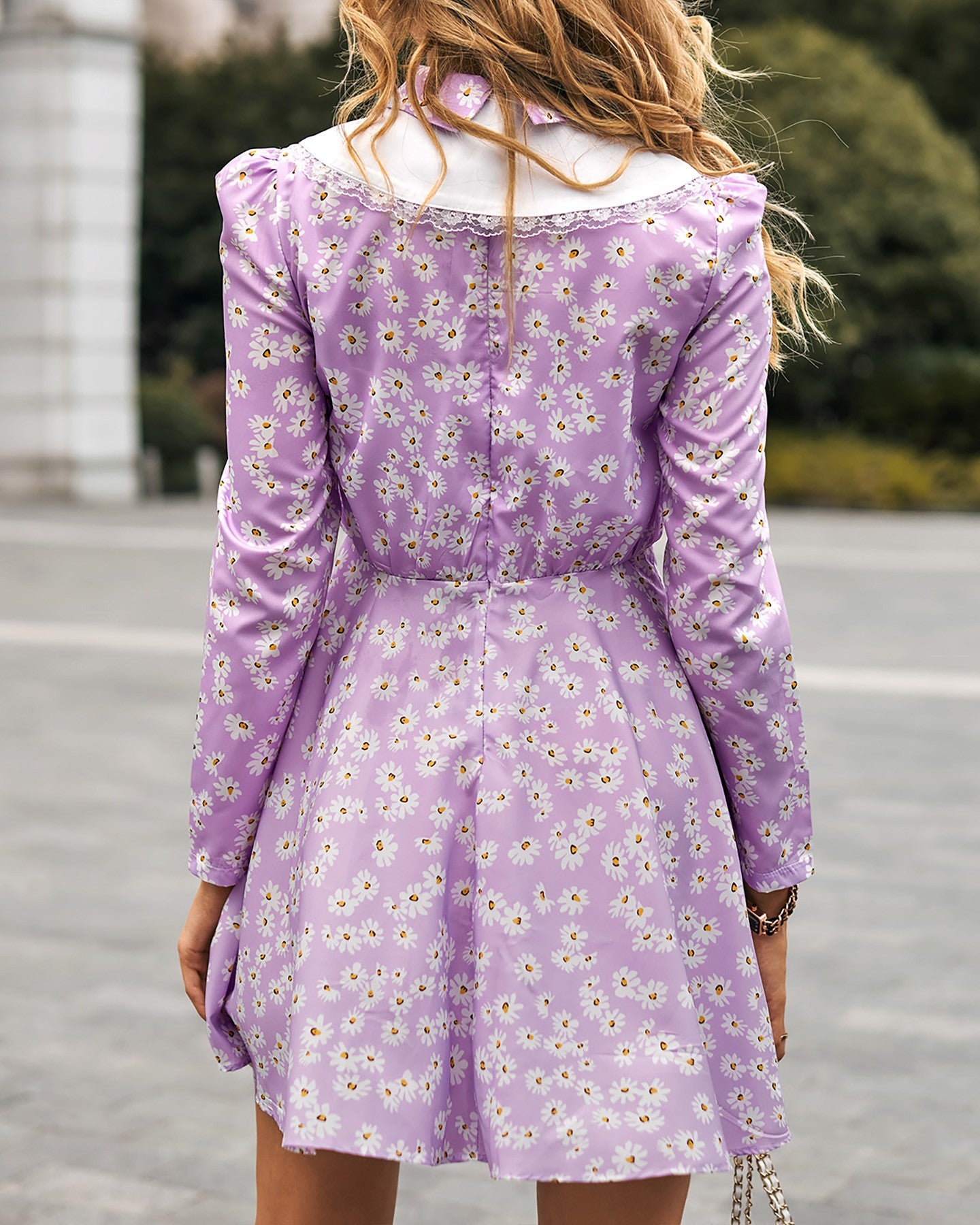 Daisy Print Tied Detail Long Sleeve Dress