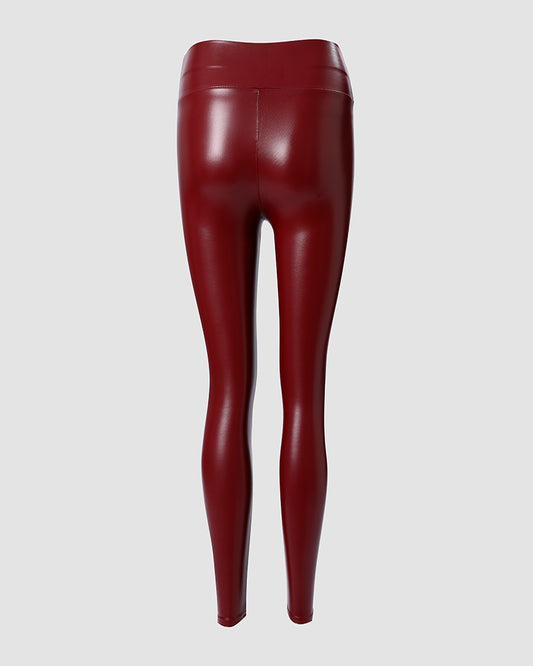 PU Leather Plain High Waist Skinny Pants