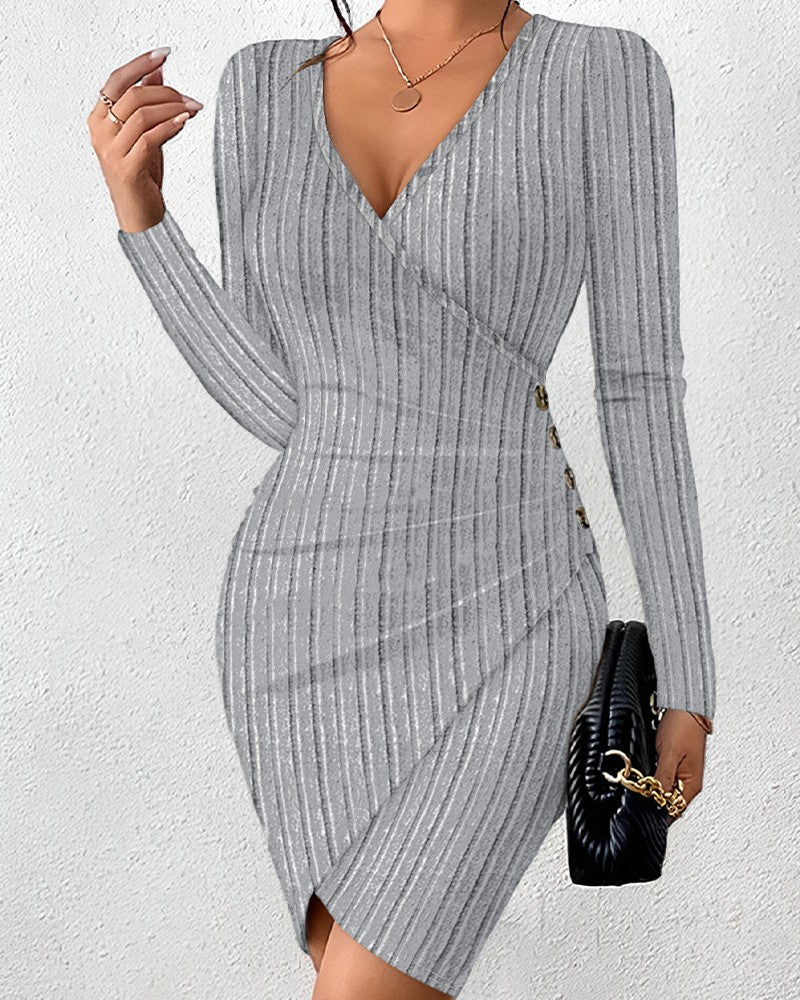 Plunge Ruched Asymmetrical Wrap Bodycon Dress