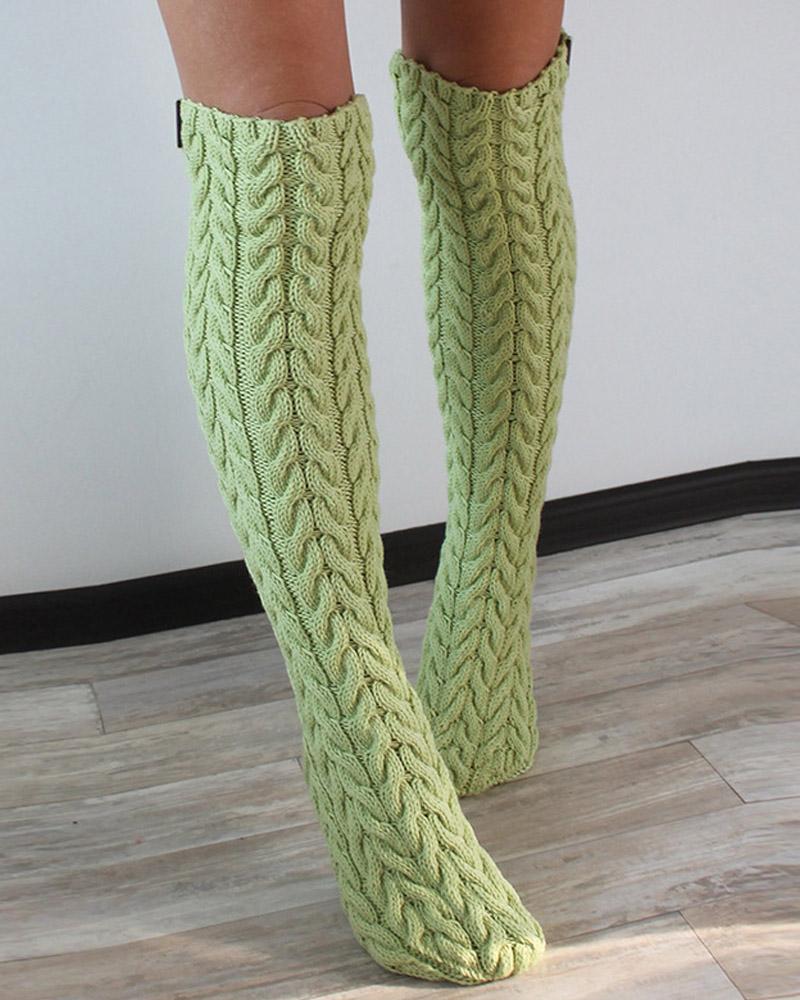 1Pair Cable Knit Over The Calf Fluffy Tube Socks