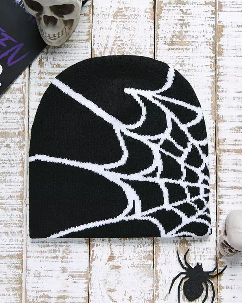 Halloween Spider Web Winter Thermal Knit Hat