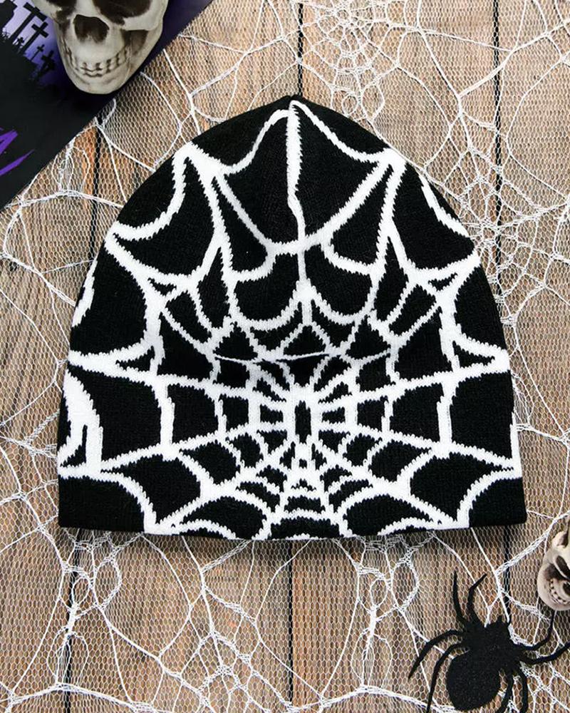 Halloween Spider Web Winter Thermal Knit Hat