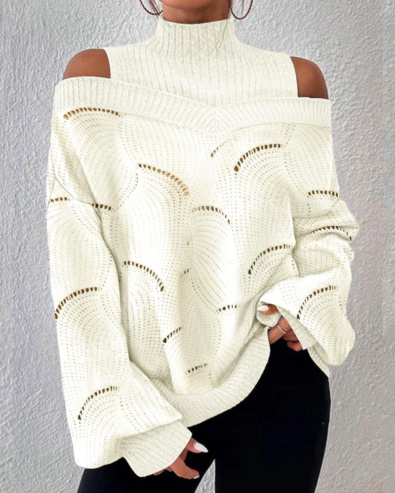 Cold Shoulder Lantern Sleeve Hollow Out Knit Sweater