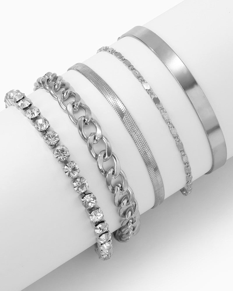 5pcs Women's Fashion Gorgeous Faux Diamond Geometric Cutout Bracelets Set