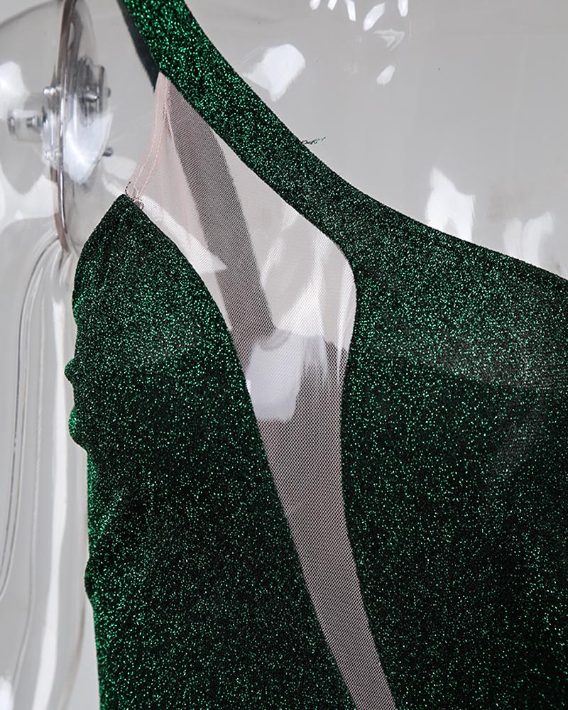 One Shoulder Slit Sleeveless Sequin Dress