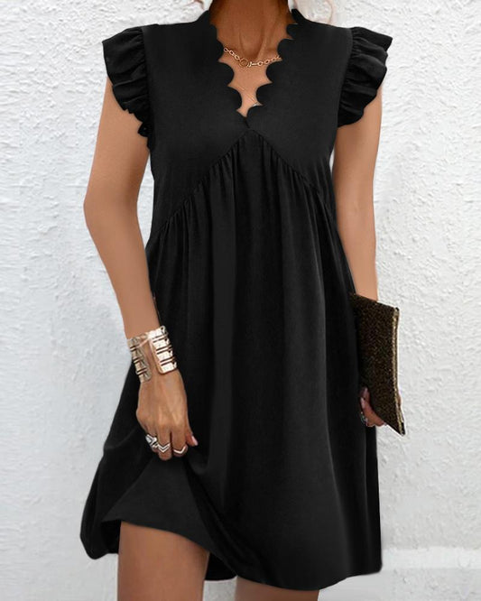 Flutter Sleeve Scallop Trim Casual Dress