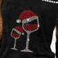 Christmas Wine Glass Print Studded Cold Shoulder Top