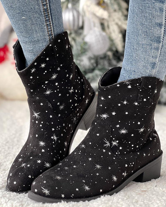 Star Chunky Heel Ankle Boots