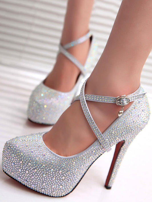 Sparkly Shiny Strappy Stiletto High Heels