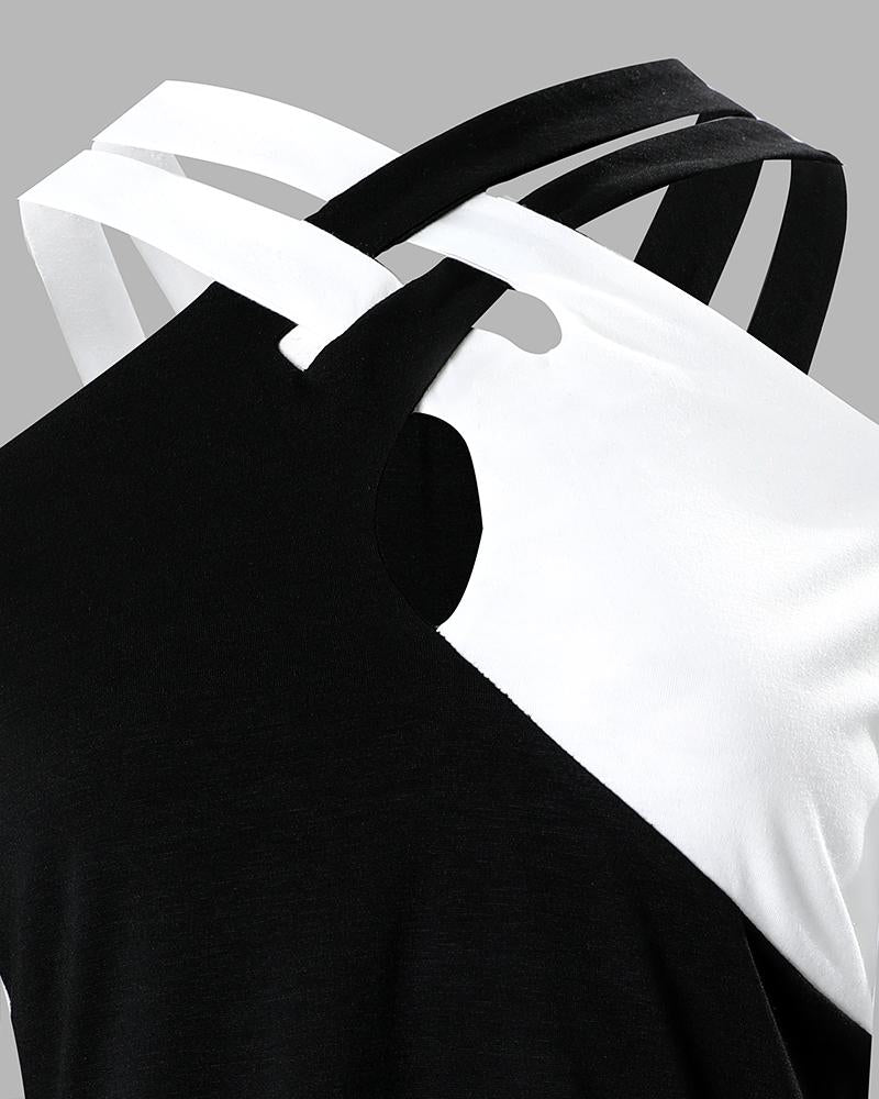 Colorblock Crisscross Cold Shoulder Top