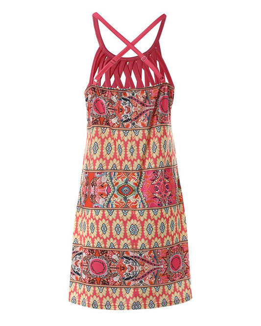 Tribal Print Hollow Out Sleeveless Casual Dress