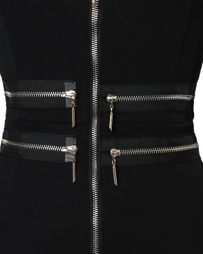 Plain Zipper Design Long Sleeve Dress