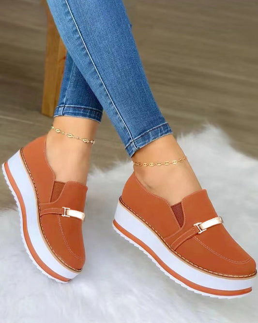 Buckled Pattern Slip On Sneakers