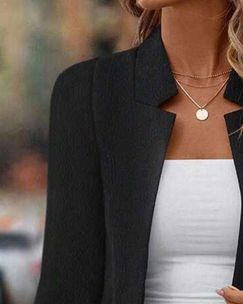 Notched Collar Long Sleeve Blazer Coat