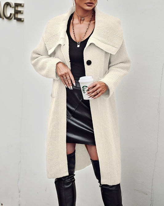 Pocket Design Turn Down Collar Knit Cardigan