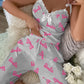 Barbie Letter Print Contrast Lace Cami Set