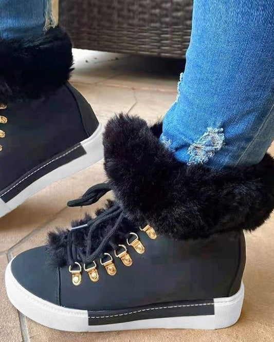 Fuzzy Trim Lined Hidden Wedge Snow Boots