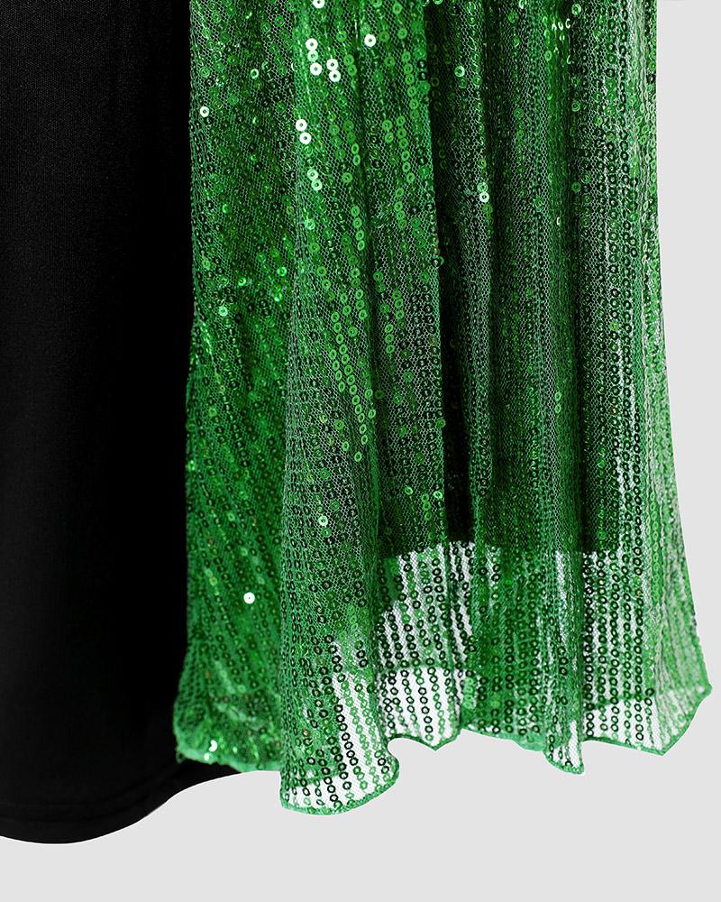 One Shoulder Sequin Patch Party Dress