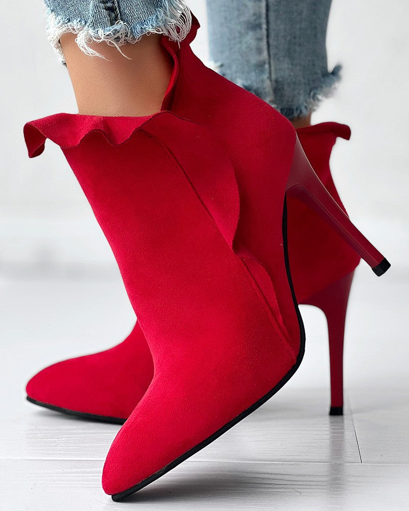 Pointed Toe Zipper Design Thin Heeled Boots