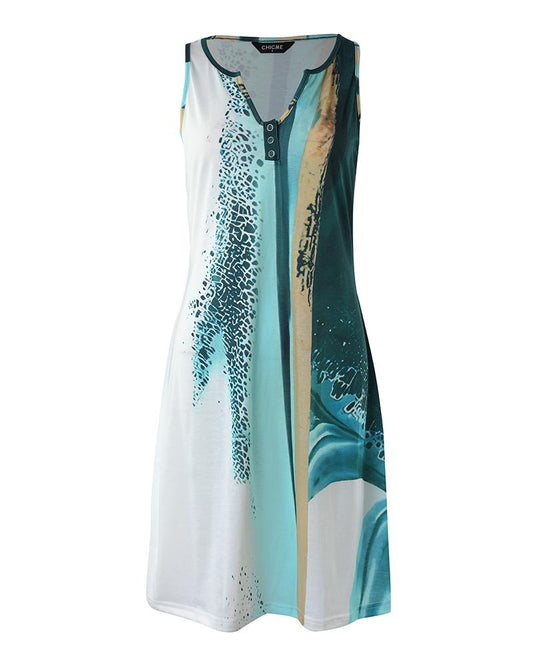 Tie Dye Print Notch Neck Casual Dress