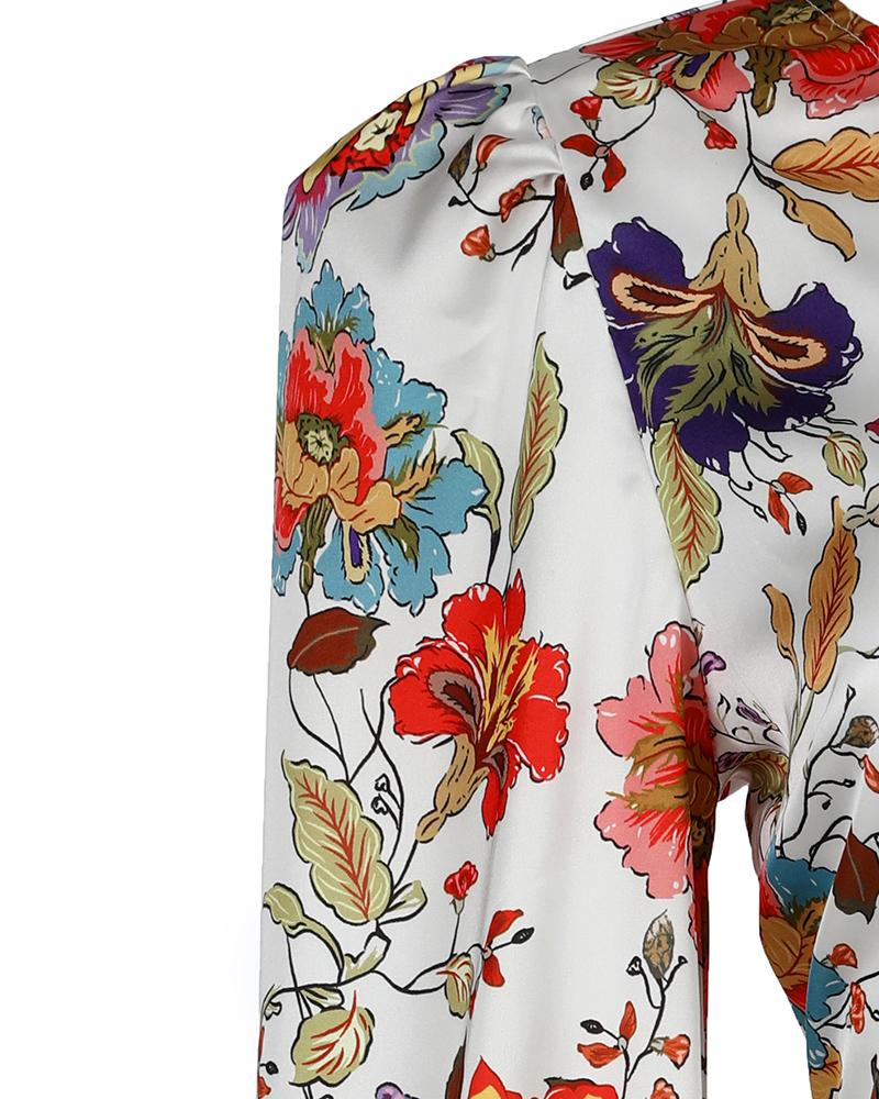 Puff Lantern Sleeve Floral Print Cutout One Shoulder Dress