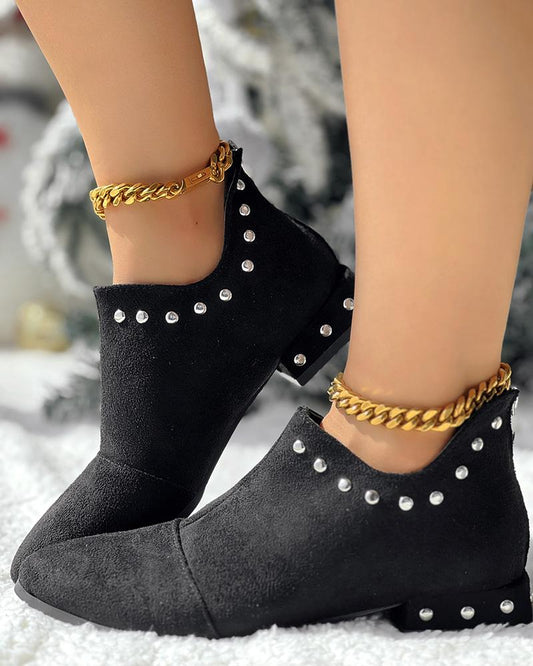 Studded Chunky Heel Ankle Boots