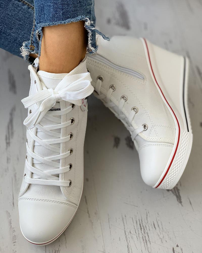 Eyelet Lace Up Platform Wedge Sneakers