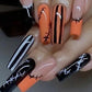 Halloween 24pcs Patch Striped Glossy Full Cover Press On False Nails Set
