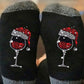 1Pair Christmas Wine Glass Print Colorblock Crew Socks