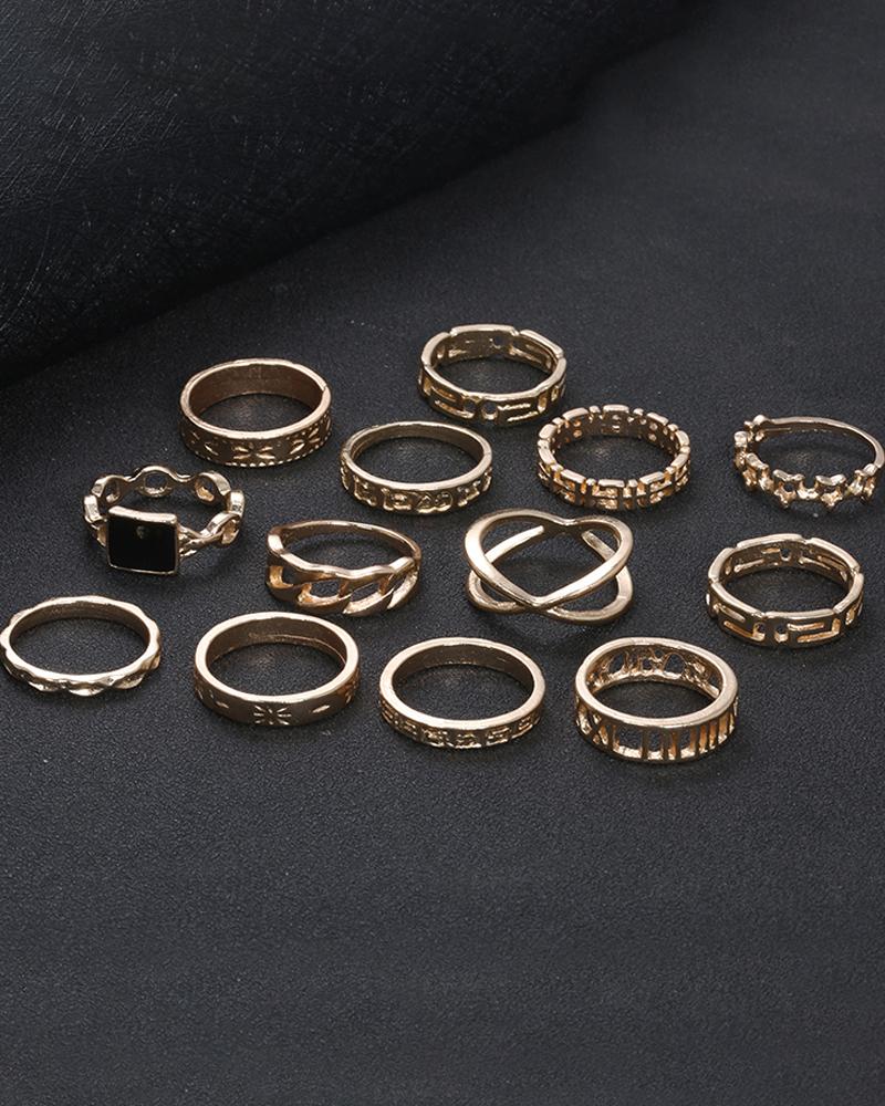 13PCS Geometric & Star Design Rings Set