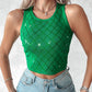 Argyle Pattern Contrast Sequin Knit Tank Top