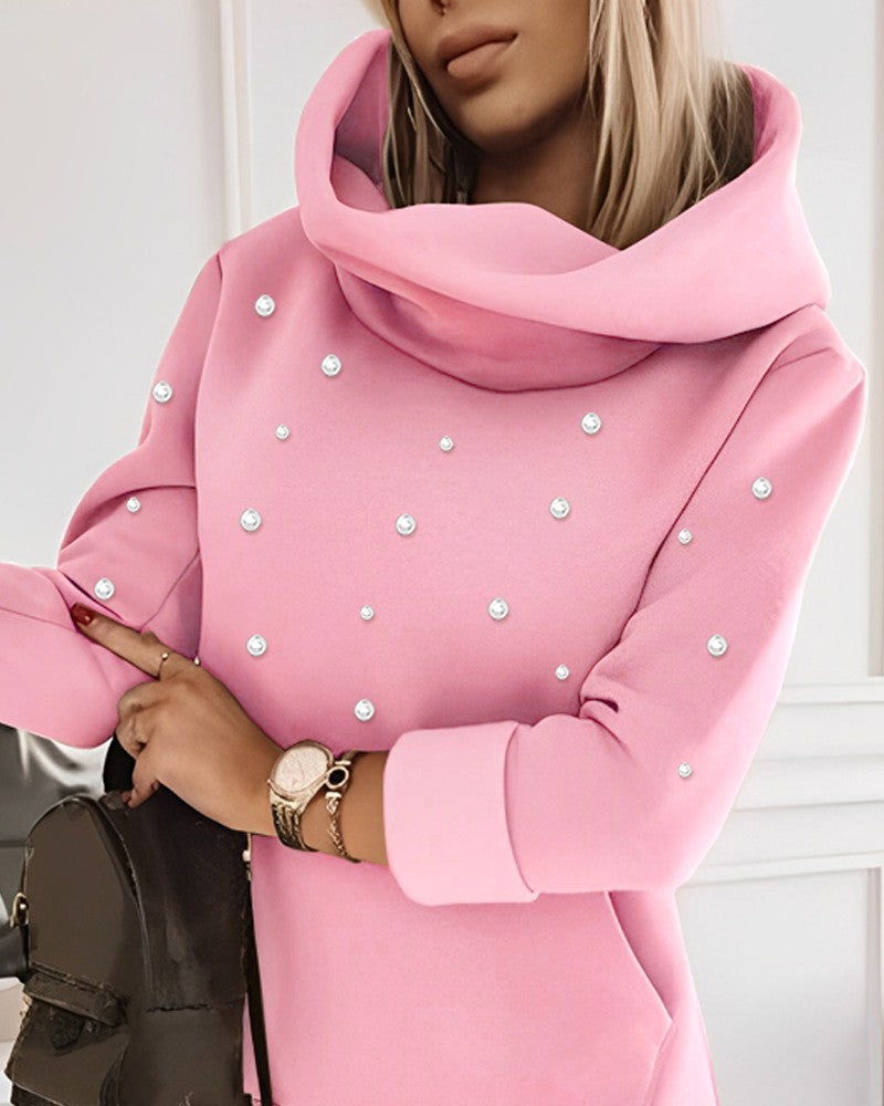 Beaded Hooded Casual Sweatshirt Dress