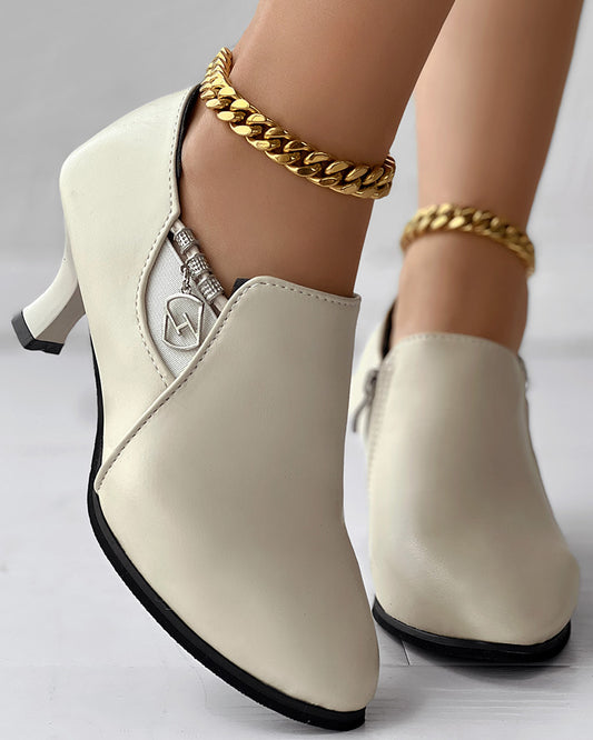 Side Zipper Pyramid Heel Ankle Boots