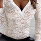 V Neck Buttoned Lace Top