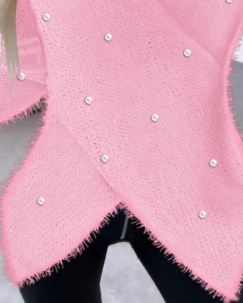 Pearls Decor Overlap Asymmetrical Fuzzy Top