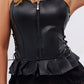 PU Leather Contrast Mesh Eyelet Lace up Bustier Set With Gloves