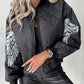 Contrast Sequin Angel Wings Pattern Quilted Puffer Jacket
