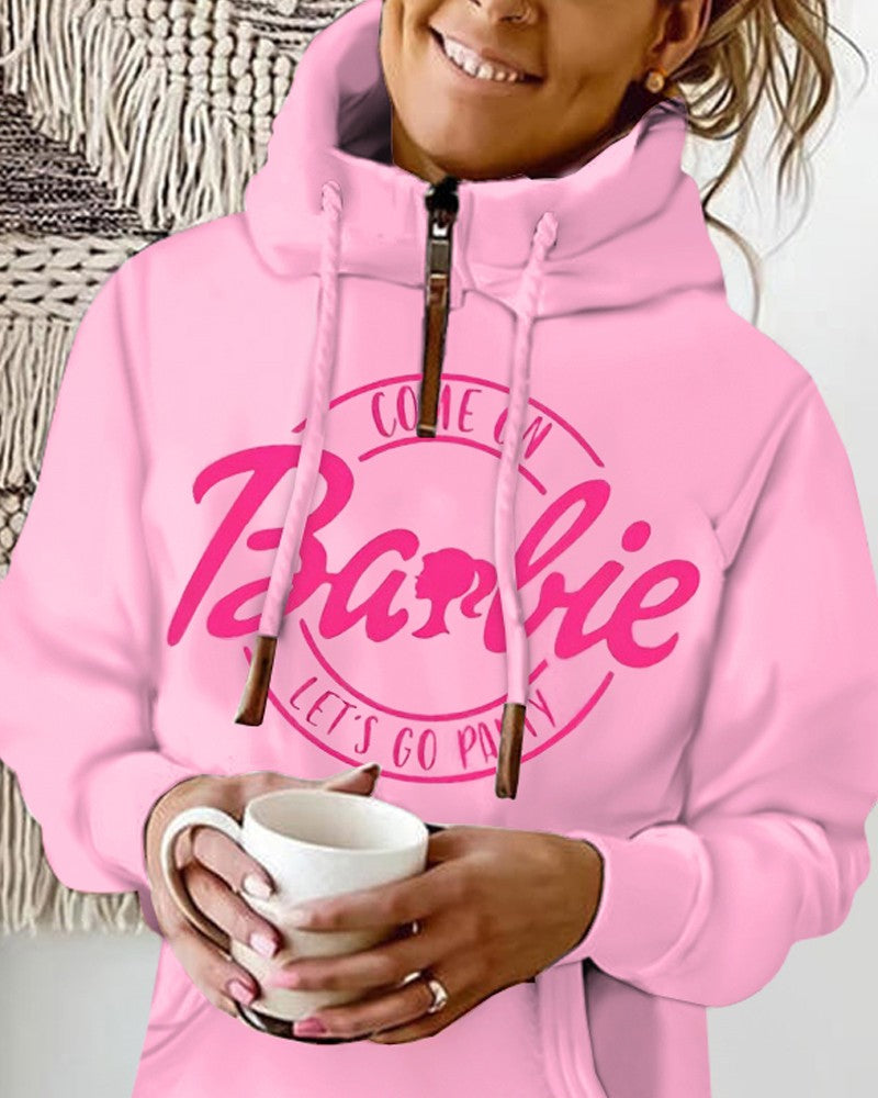 Barbie Letter Print Pocket Design Hoodie