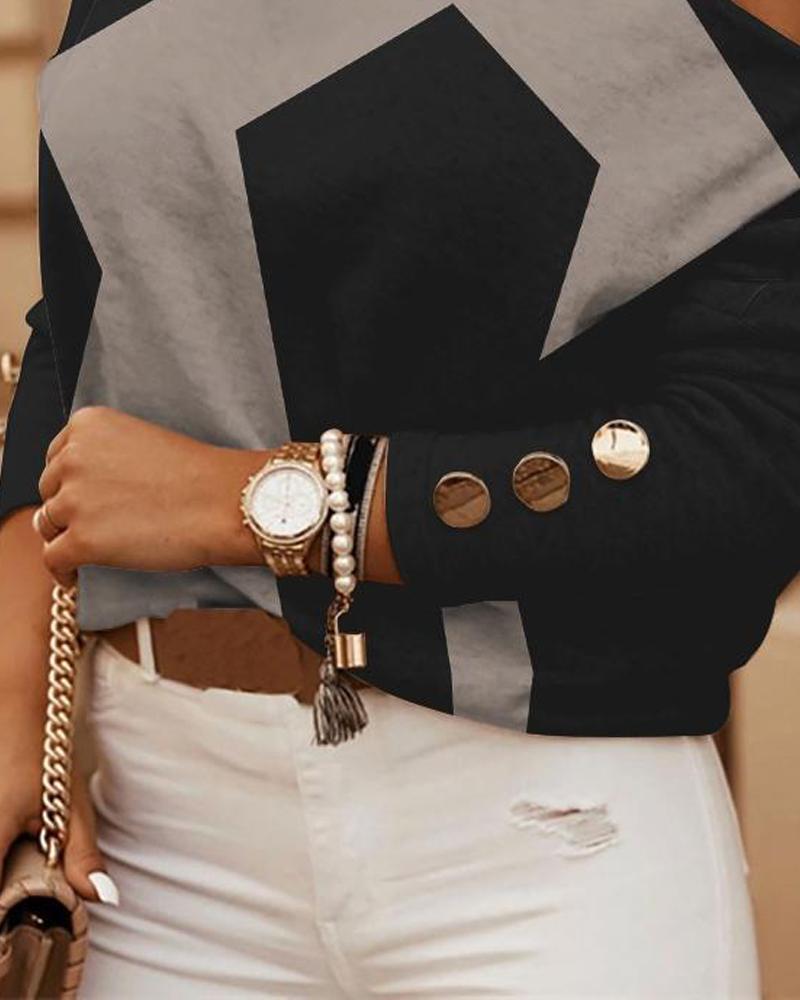 Geo Print Cold Shoulder Long Sleeve Top