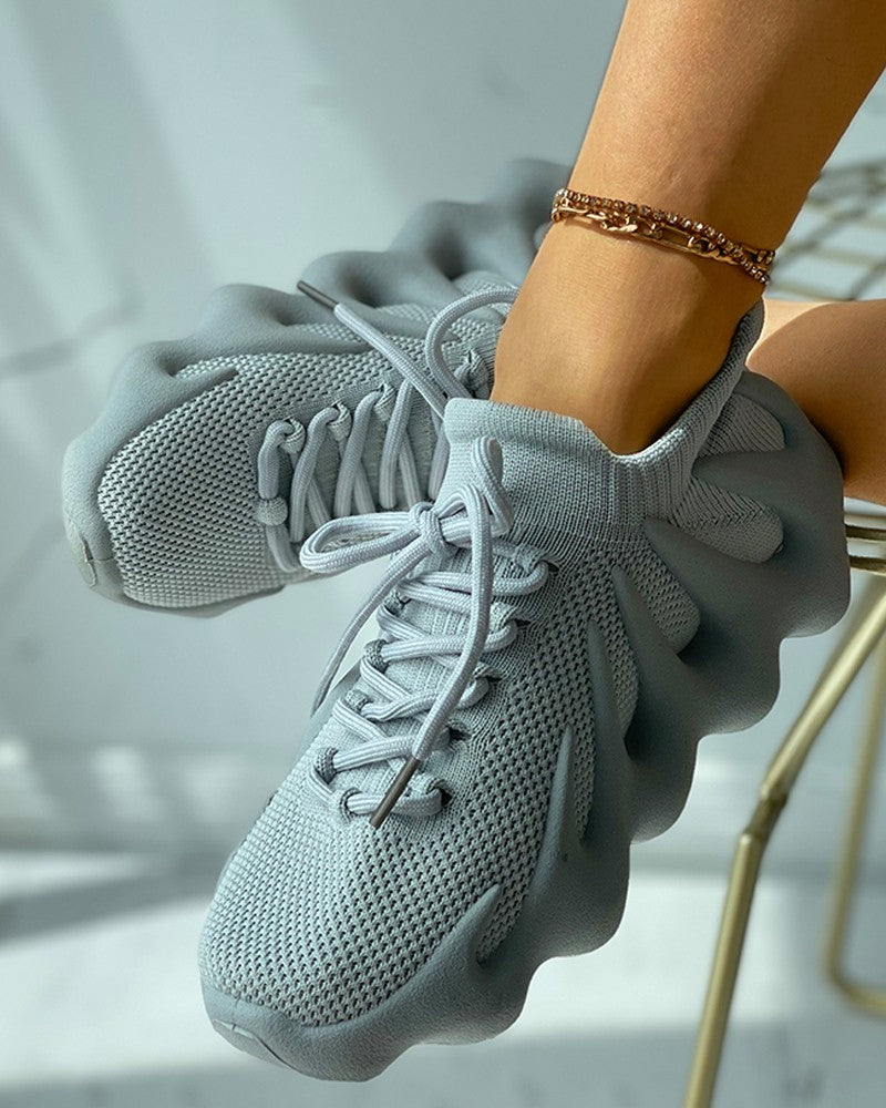 Knit Lace up Front Casual Sneaker