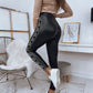 Letter Tape Patch High Waist PU Leather Skinny Pants