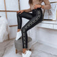 Letter Tape Patch High Waist PU Leather Skinny Pants