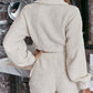 Zipper Design Teddy Coat & High Waist Shorts Set